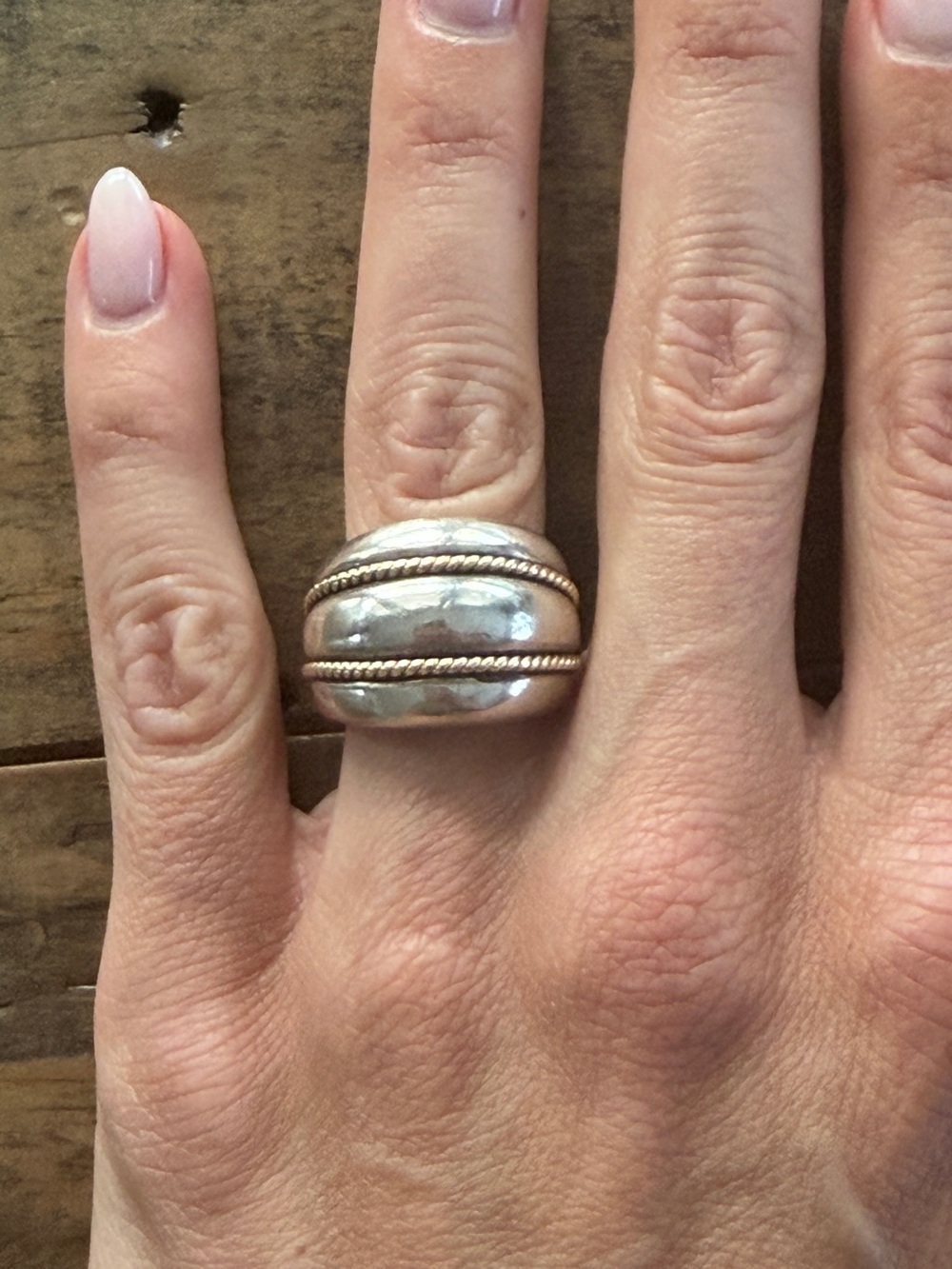 Vintage Sterling Silver 14k Plated Gold Statement Rope Dome Ring Size 5.75- 6